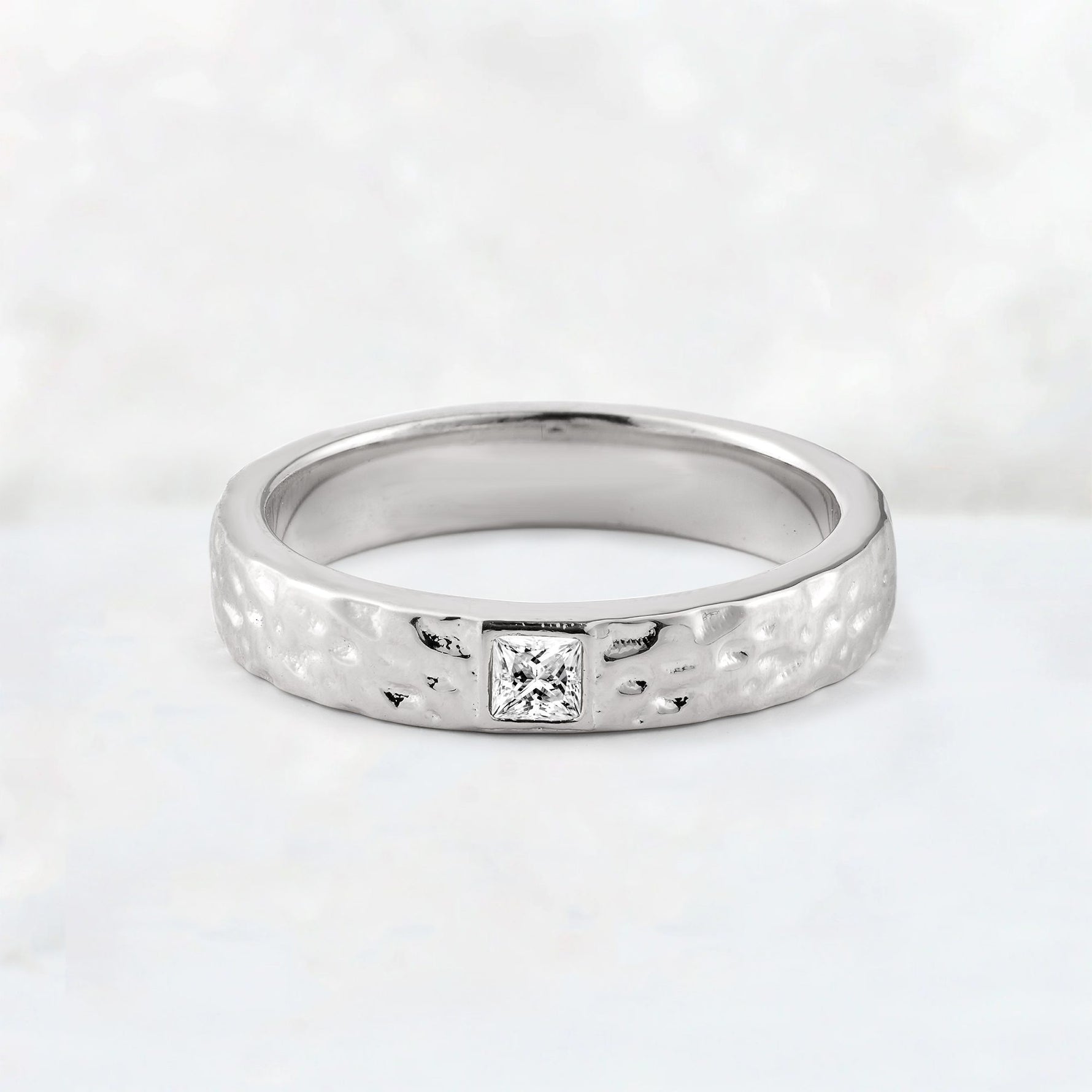 Princess Cut Moissanite Hammered Flush-Set Wedding Band - Additional view