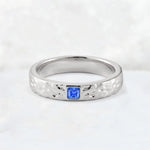Princess Cut Sapphire Hammered Flush-Set Wedding Band - Additional view