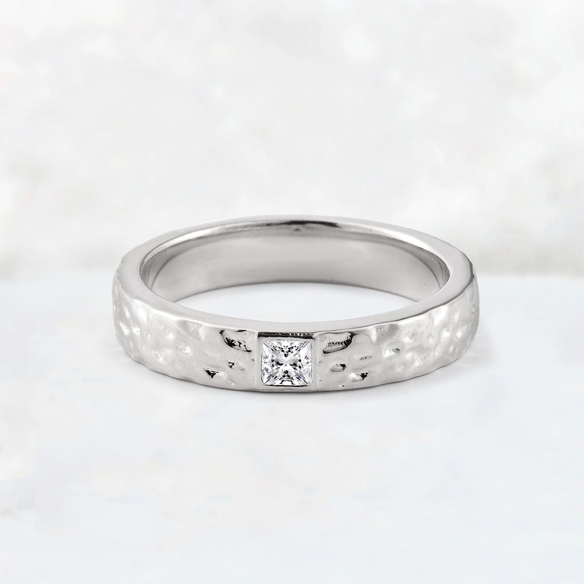 Princess Cut Lab Diamond Hammered Flush-Set Wedding Band - Additional view