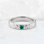 Princess Cut Emerald Hammered Flush-Set Wedding Band - Additional view