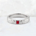 Princess Cut Ruby Hammered Flush-Set Wedding Band - Additional view