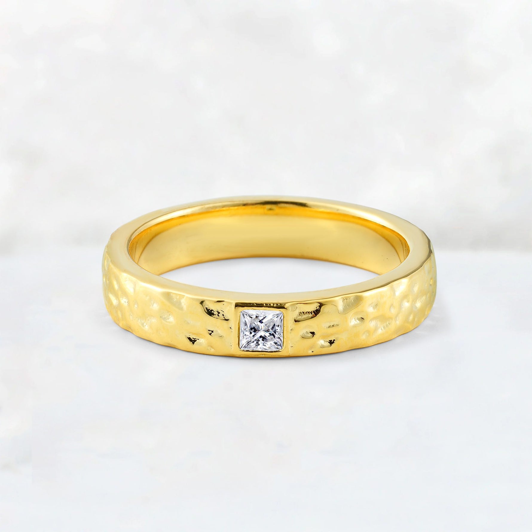 Princess Cut Moissanite Hammered Flush-Set Wedding Band - Additional view
