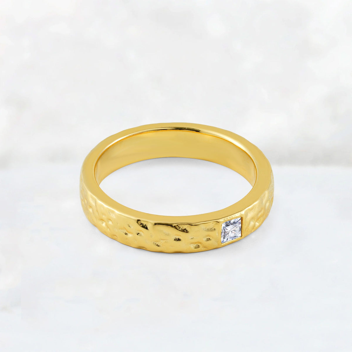 Princess Cut Moissanite Hammered Flush-Set Wedding Band - Additional view