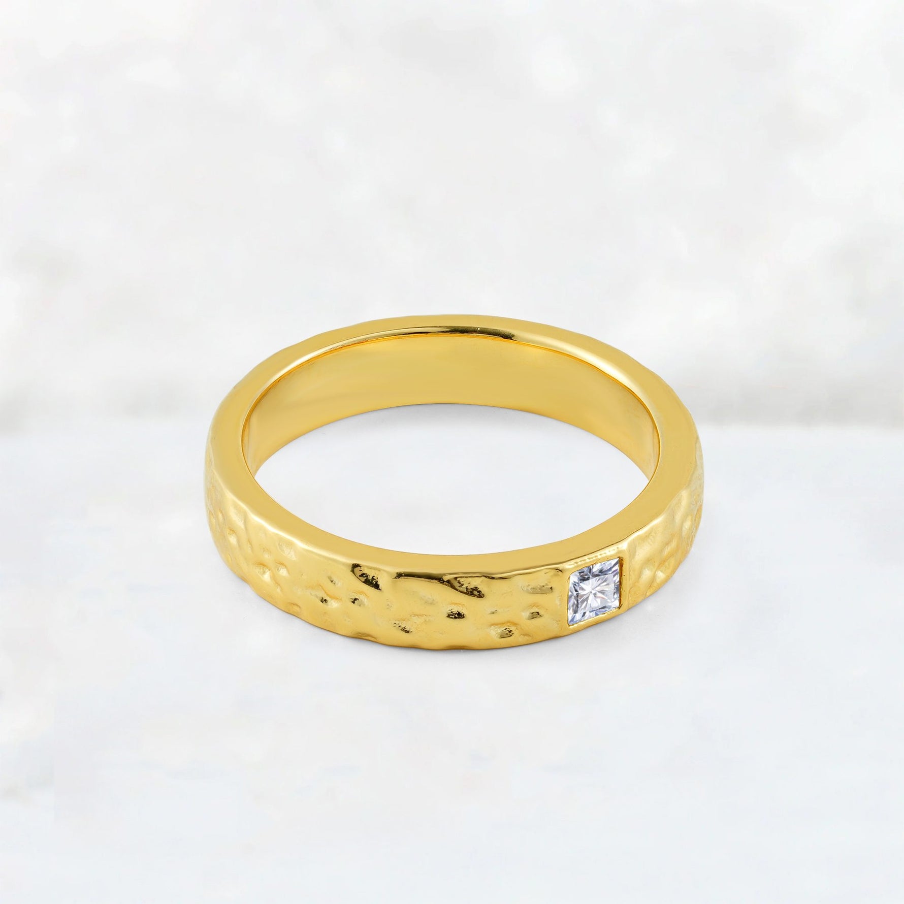 Princess Cut Moissanite Hammered Flush-Set Wedding Band - Additional view