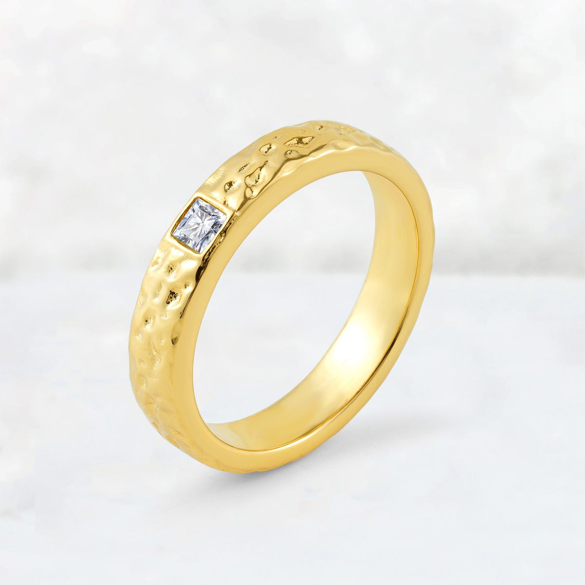 Princess Cut Moissanite Hammered Flush-Set Wedding Band - Additional view