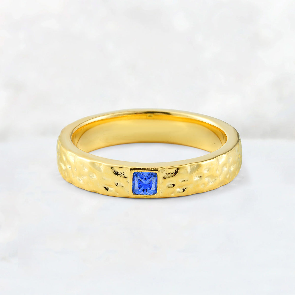Princess Cut Sapphire Hammered Flush-Set Wedding Band - Additional view