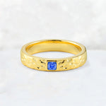Princess Cut Sapphire Hammered Flush-Set Wedding Band - Additional view