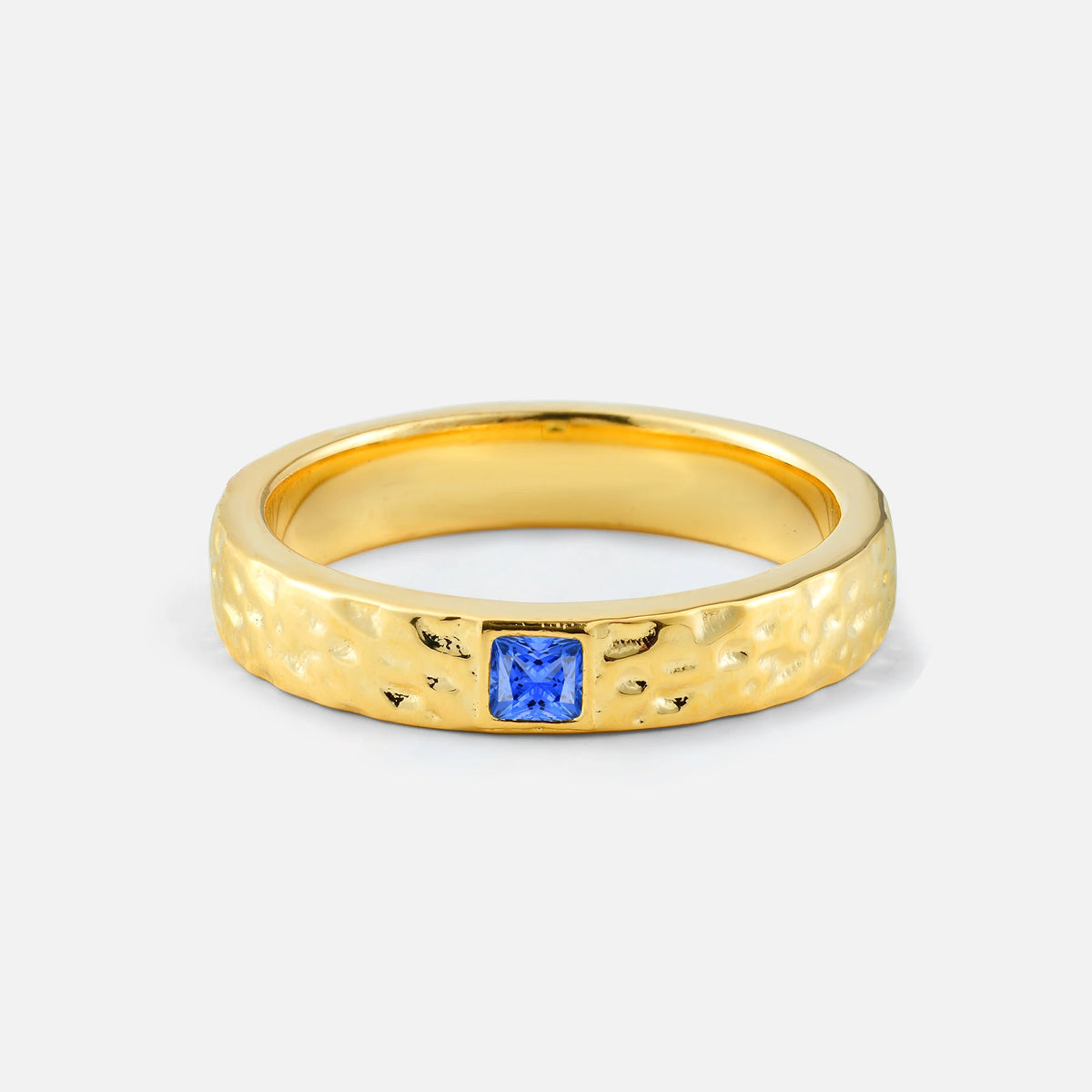Princess Cut Sapphire Hammered Flush-Set Wedding Band - Additional view