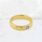 Princess Cut Sapphire Hammered Flush-Set Wedding Band - Additional view