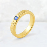 Princess Cut Sapphire Hammered Flush-Set Wedding Band - Additional view