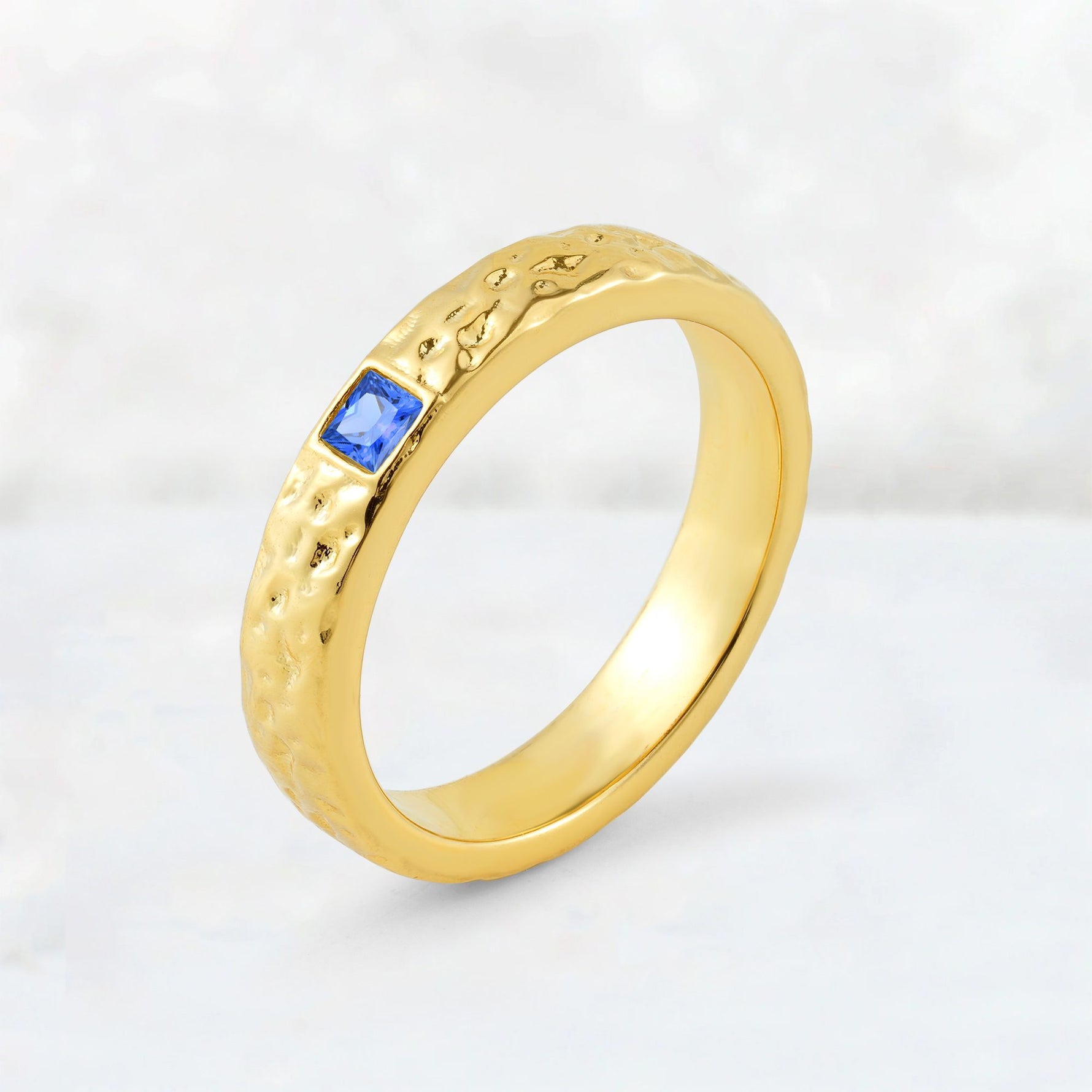Princess Cut Sapphire Hammered Flush-Set Wedding Band - Additional view