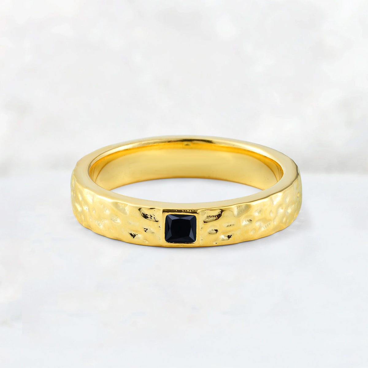 Princess Cut Black Onyx Hammered Flush-Set Wedding Band - Additional view