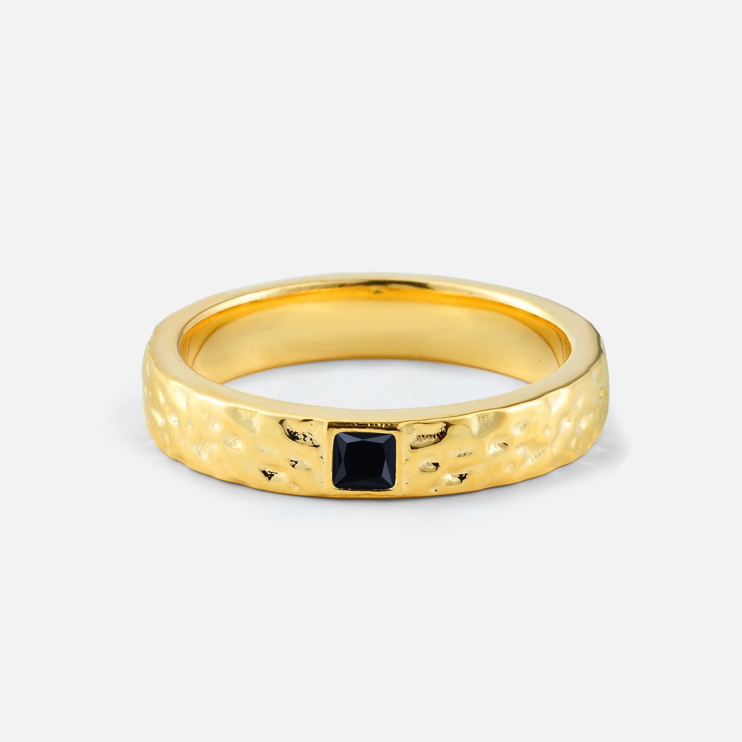 Princess Cut Black Onyx Hammered Flush-Set Wedding Band - Additional view