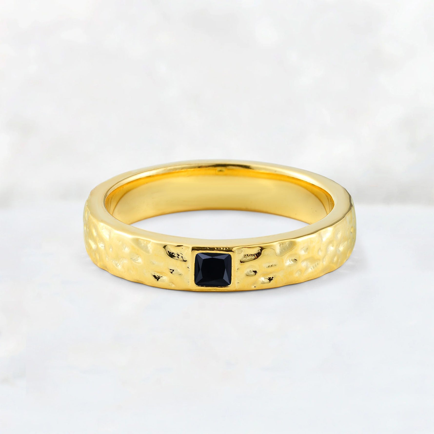 Princess Cut Black Onyx Hammered Flush-Set Wedding Band - Additional view