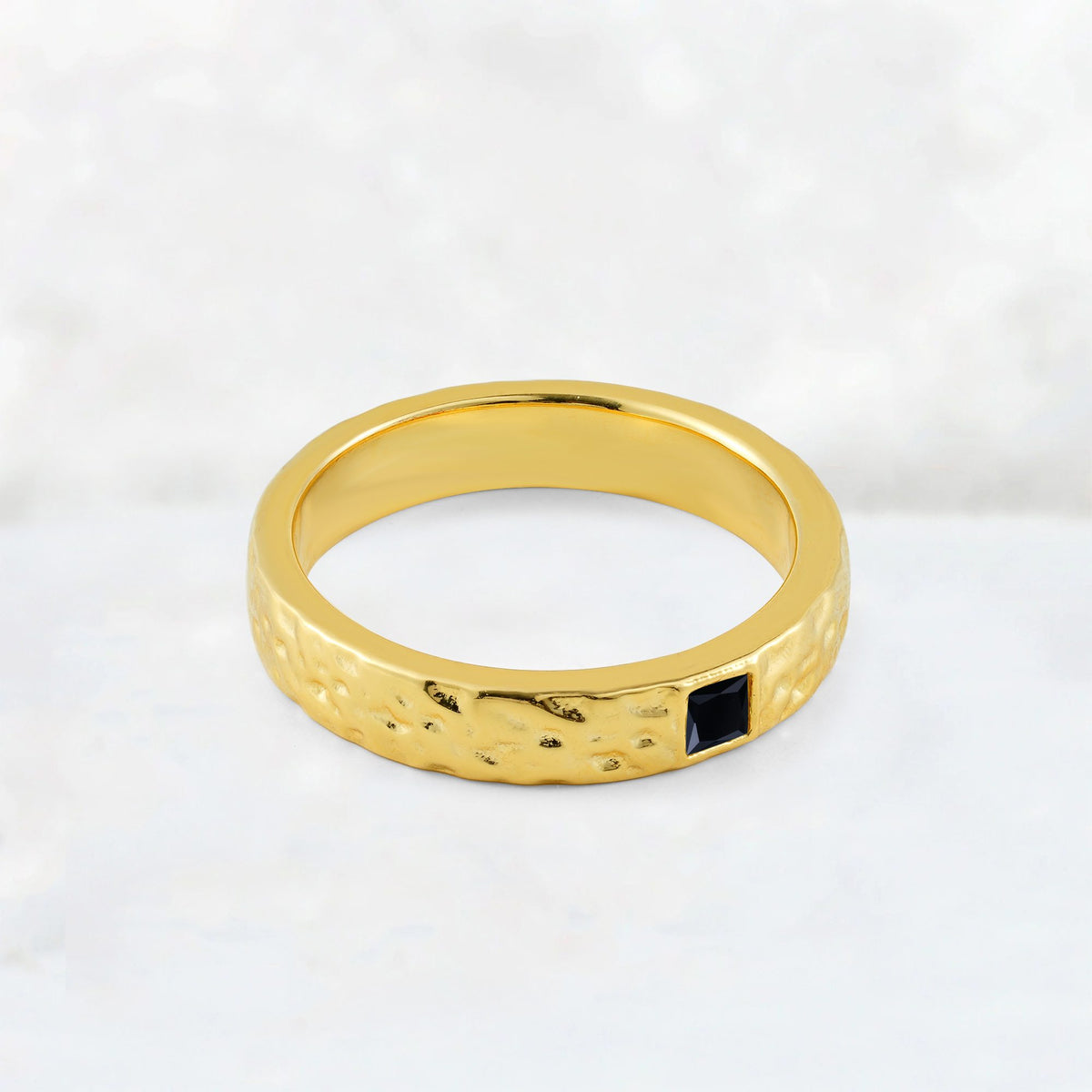 Princess Cut Black Onyx Hammered Flush-Set Wedding Band - Additional view