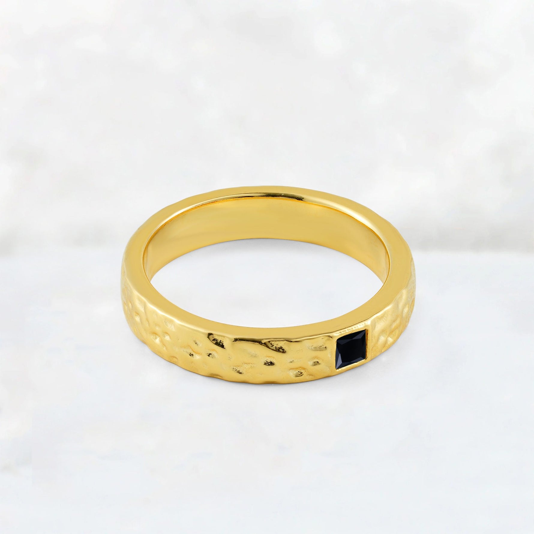 Princess Cut Black Onyx Hammered Flush-Set Wedding Band - Additional view