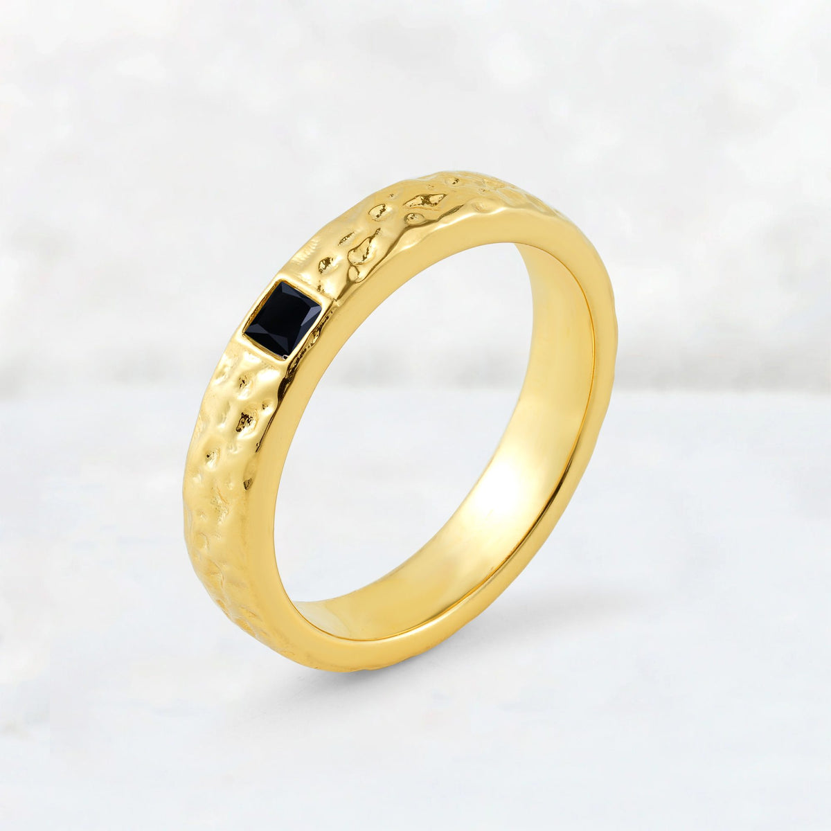 Princess Cut Black Onyx Hammered Flush-Set Wedding Band - Additional view