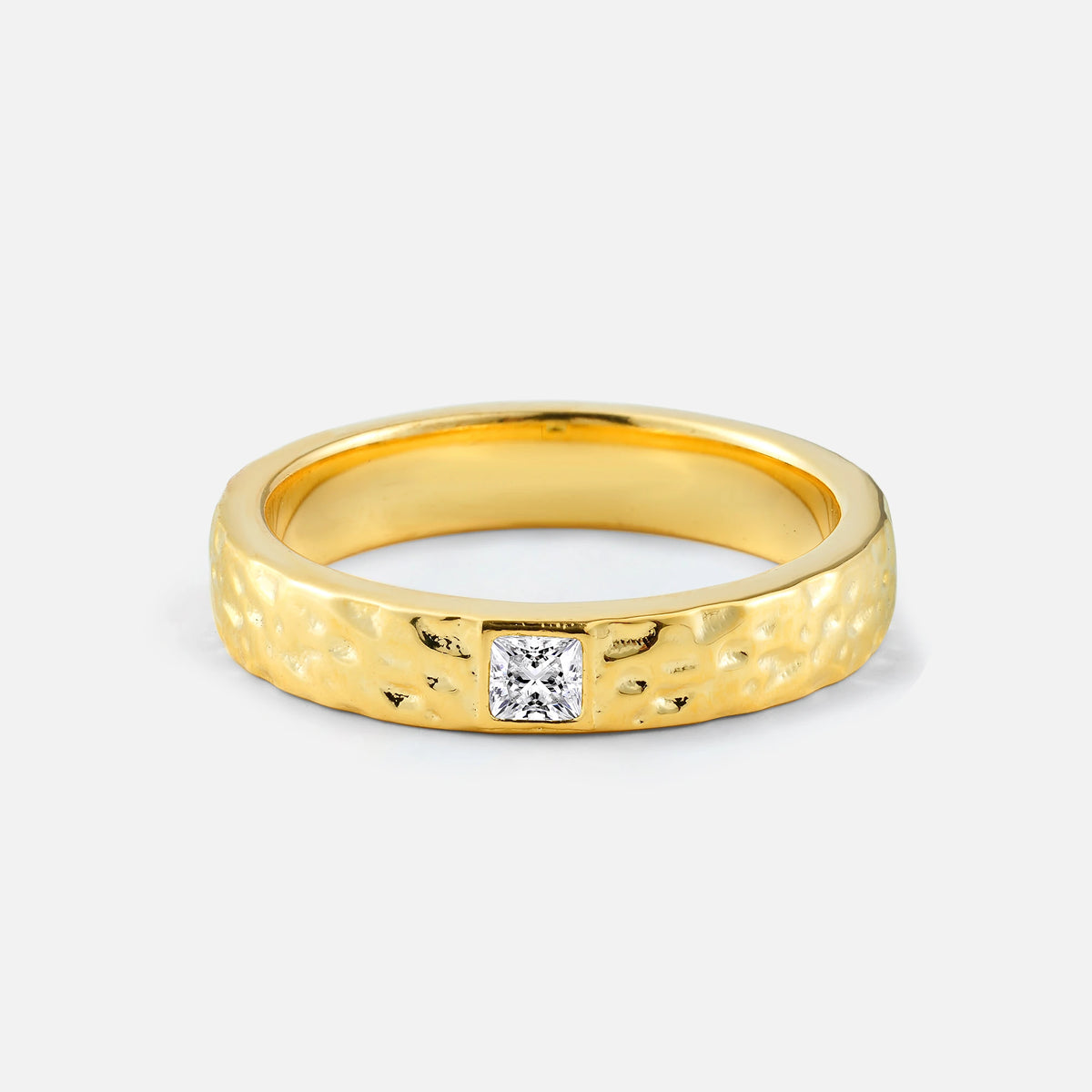 Princess Cut Lab Diamond Hammered Flush-Set Wedding Band - Additional view