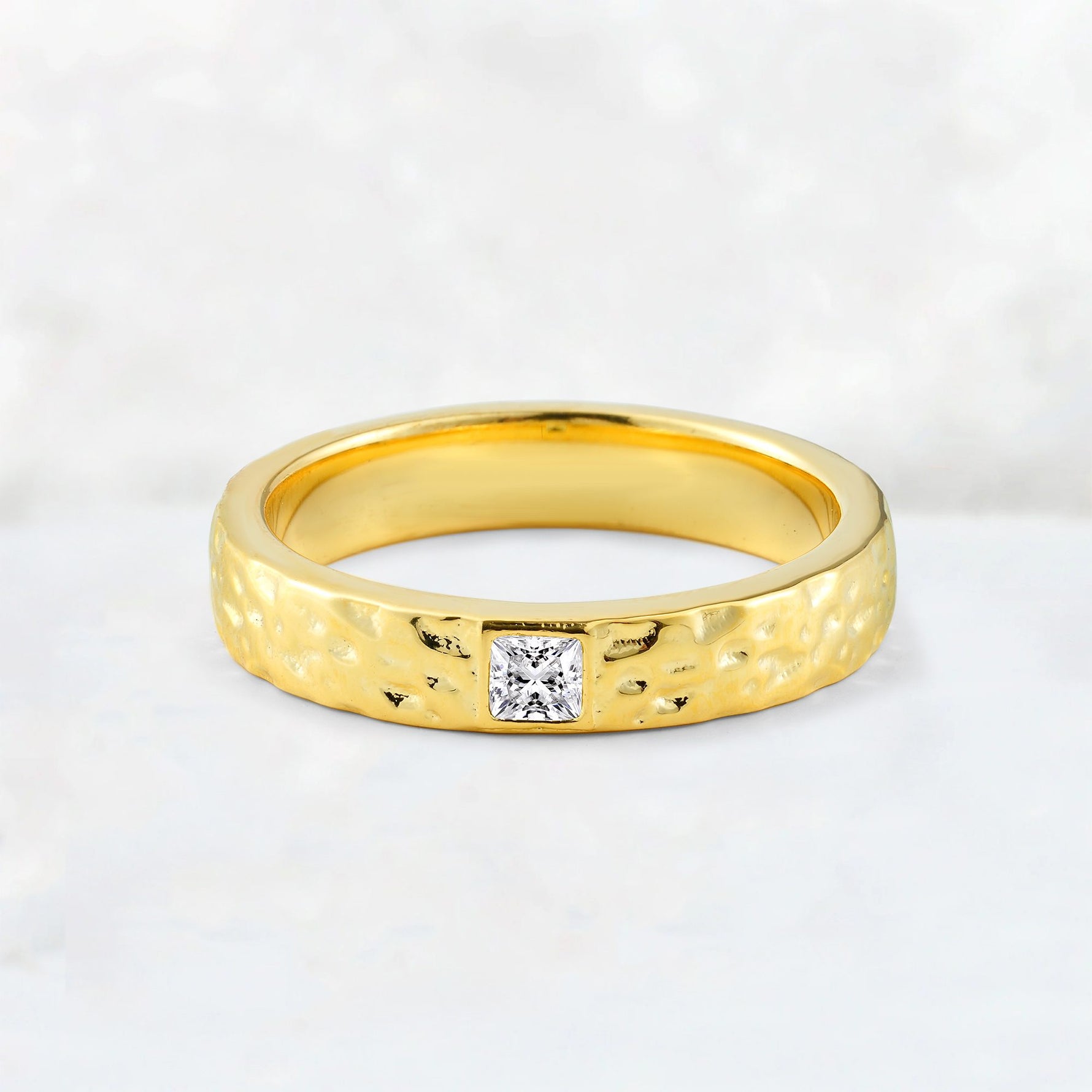 Princess Cut Lab Diamond Hammered Flush-Set Wedding Band - Additional view