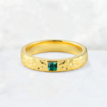 Princess Cut Emerald Hammered Flush-Set Wedding Band - Additional view