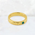 Princess Cut Emerald Hammered Flush-Set Wedding Band - Additional view