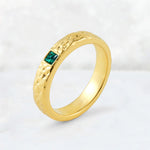 Princess Cut Emerald Hammered Flush-Set Wedding Band - Additional view