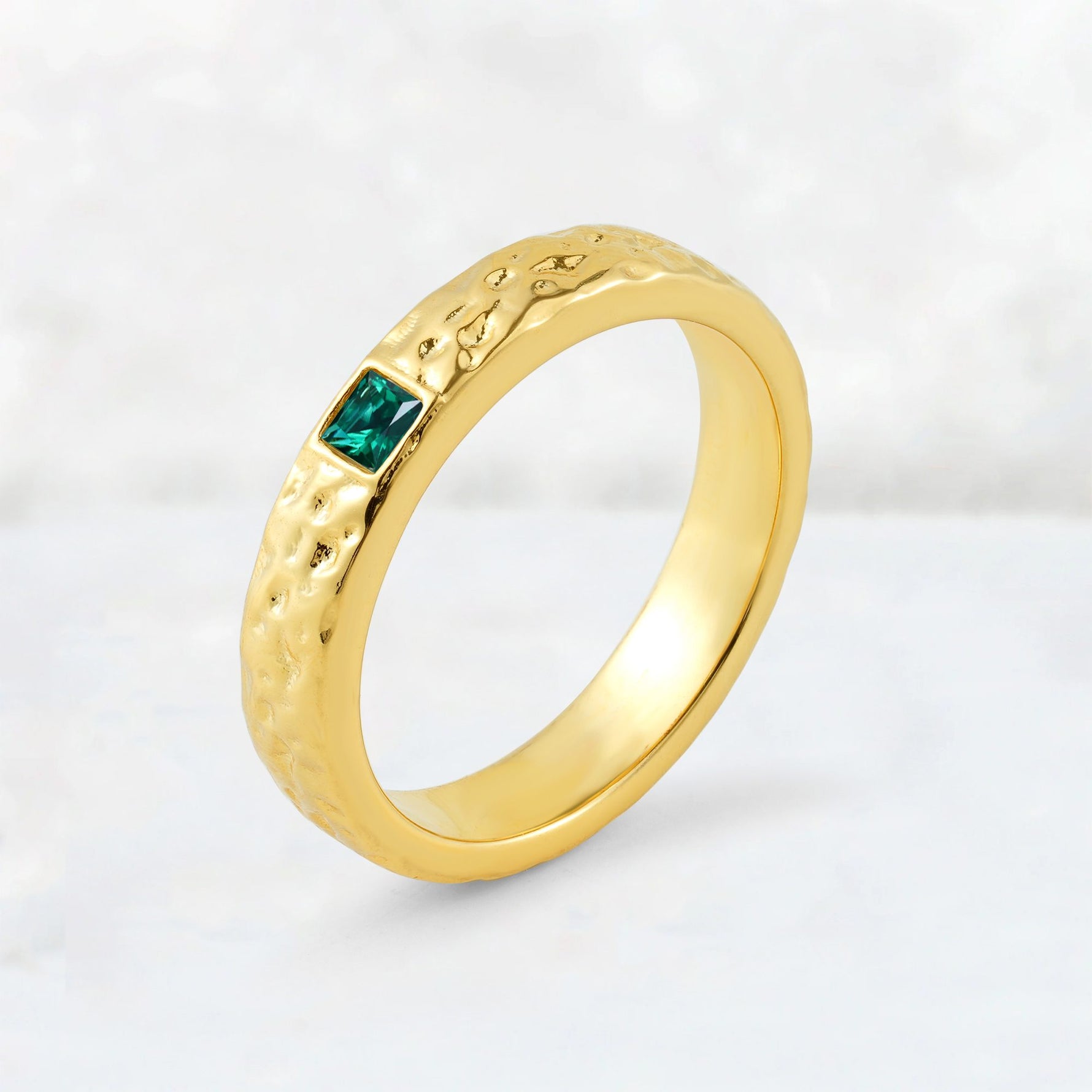 Princess Cut Emerald Hammered Flush-Set Wedding Band - Additional view