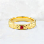 Princess Cut Ruby Hammered Flush-Set Wedding Band - Additional view