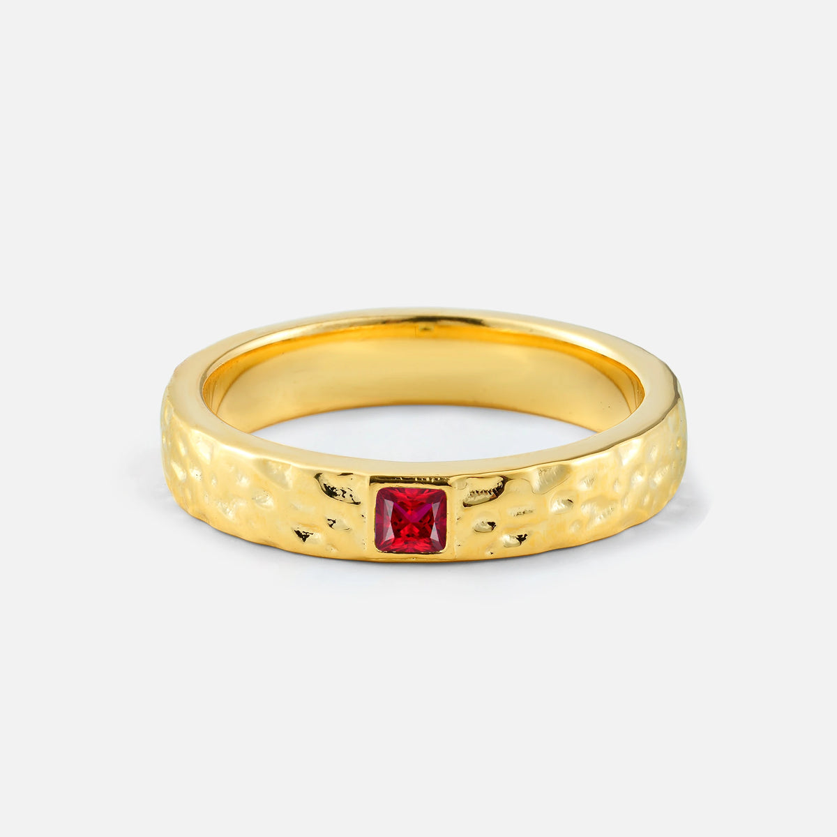 Princess Cut Ruby Hammered Flush-Set Wedding Band - Additional view