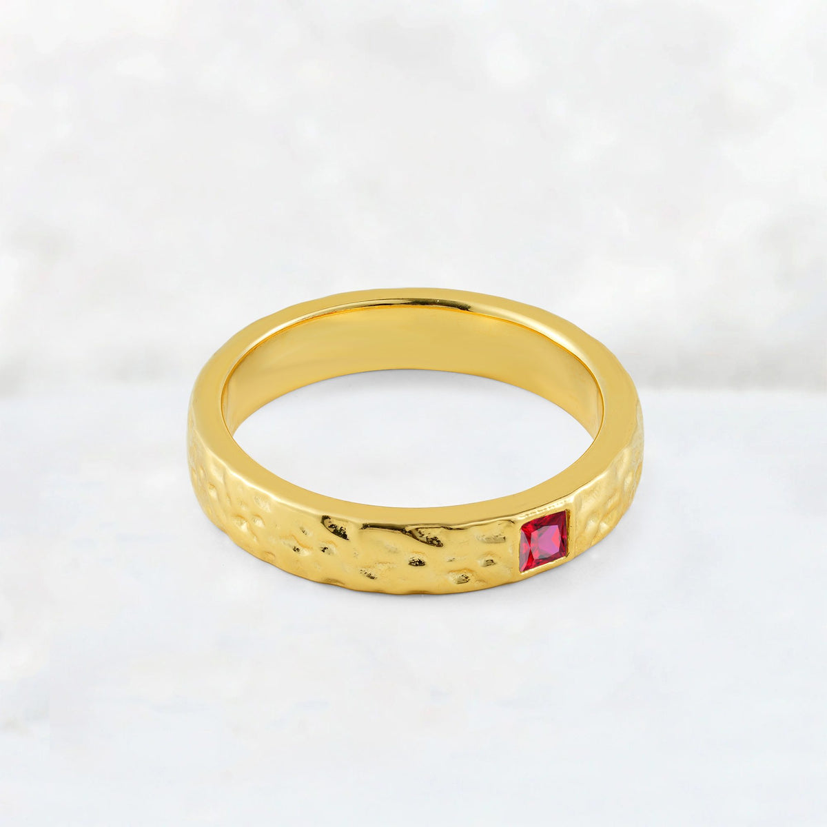 Princess Cut Ruby Hammered Flush-Set Wedding Band - Additional view