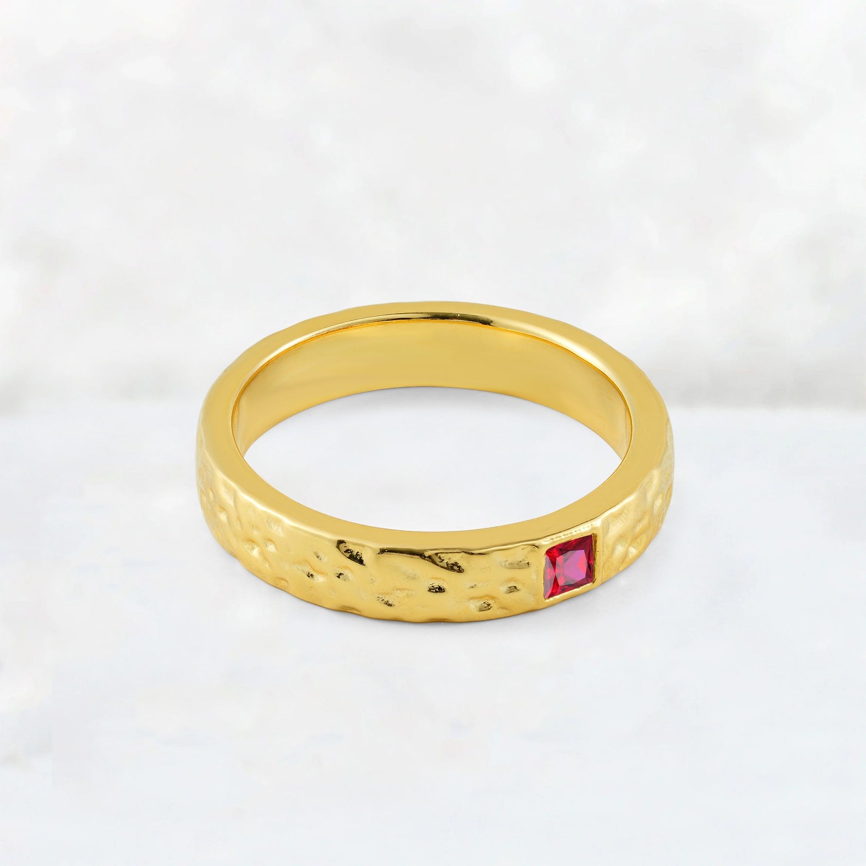 Princess Cut Ruby Hammered Flush-Set Wedding Band - Additional view