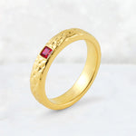 Princess Cut Ruby Hammered Flush-Set Wedding Band - Additional view