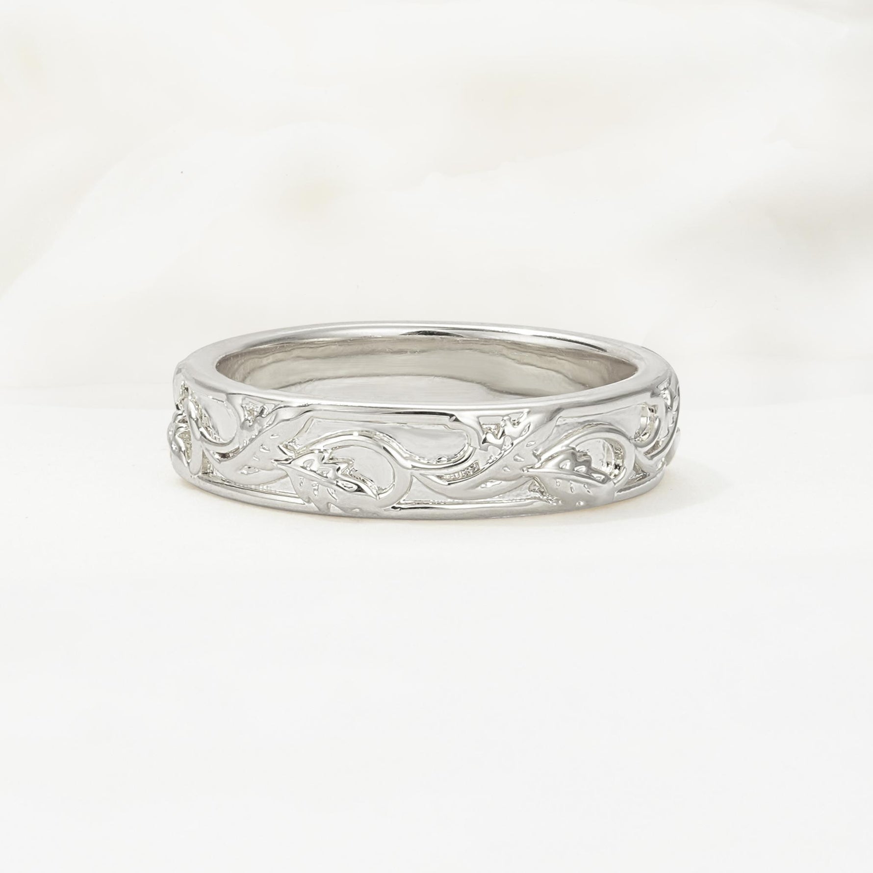 Nature-Inspired Engraved Leaf Vine Moissanite Wedding Band - Additional view