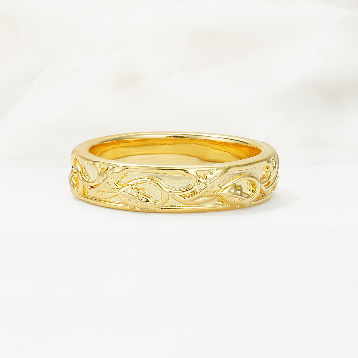 Nature-Inspired Engraved Leaf Vine Moissanite Wedding Band - Additional view