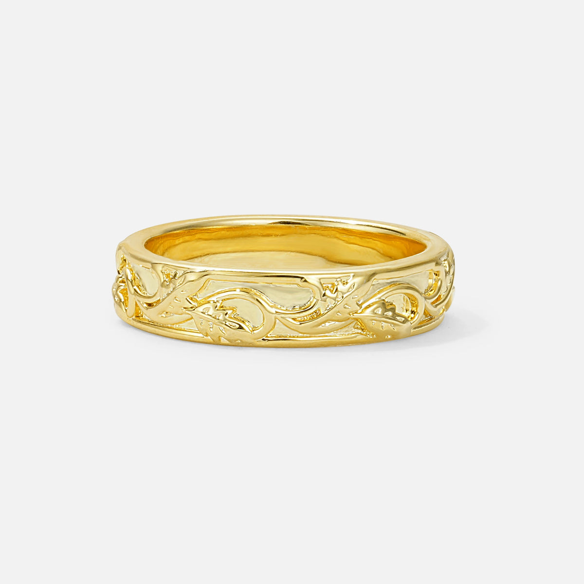 Nature-Inspired Engraved Leaf Vine Moissanite Wedding Band - Additional view