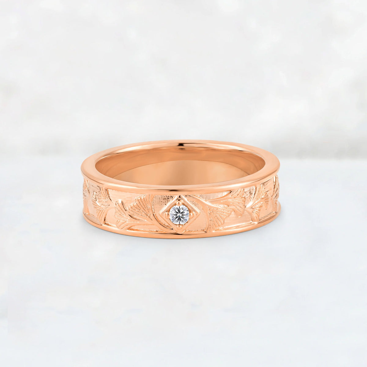 Round Cut Lab Diamond Engraved Men’s Wedding Band - Additional view