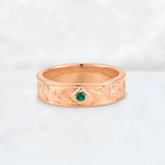 Round Cut Emerald Engraved Men’s Wedding Band - Additional view