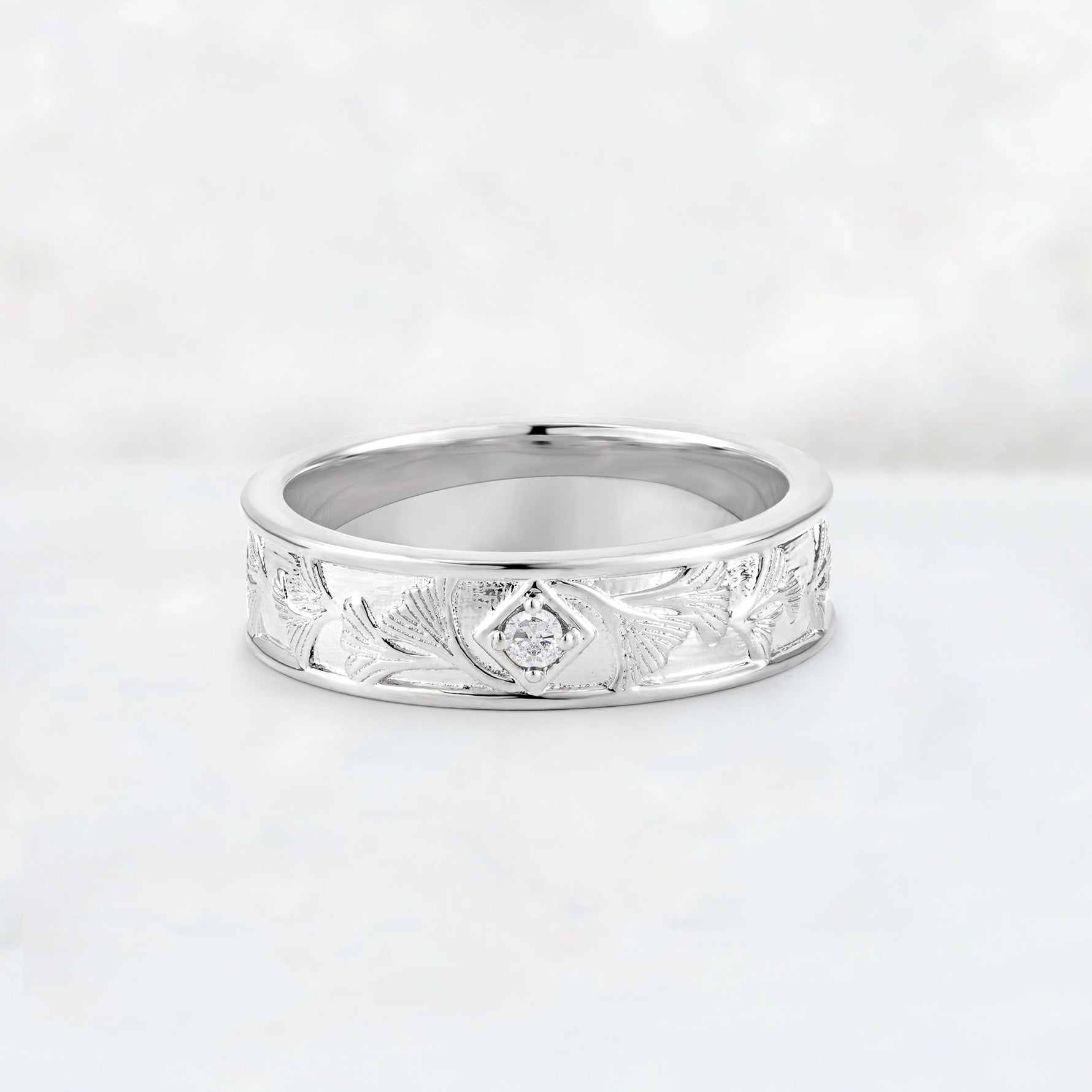 Round Cut Moissanite Engraved Men’s Wedding Band - Additional view