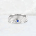Round Cut Sapphire Engraved Men’s Wedding Band - Additional view