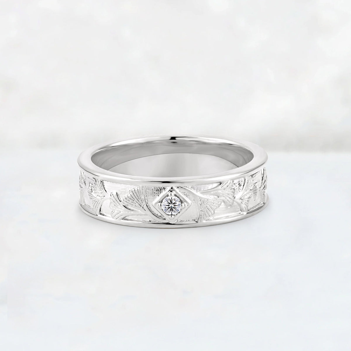 Round Cut Lab Diamond Engraved Men’s Wedding Band - Additional view