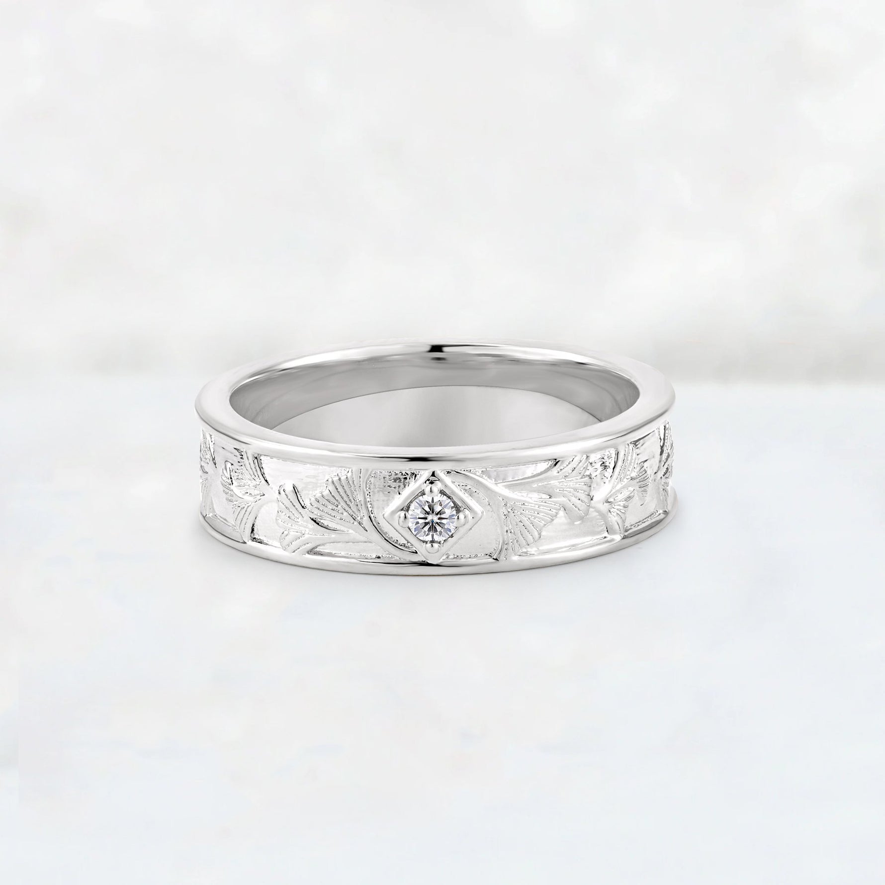 Round Cut Lab Diamond Engraved Men’s Wedding Band - Additional view