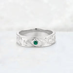 Round Cut Emerald Engraved Men’s Wedding Band - Additional view
