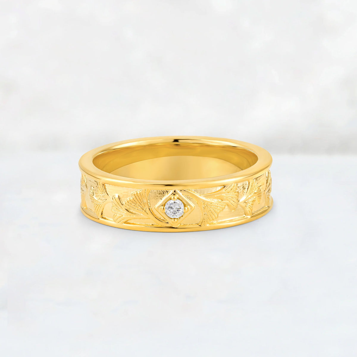 Round Cut Moissanite Engraved Men’s Wedding Band - Additional view