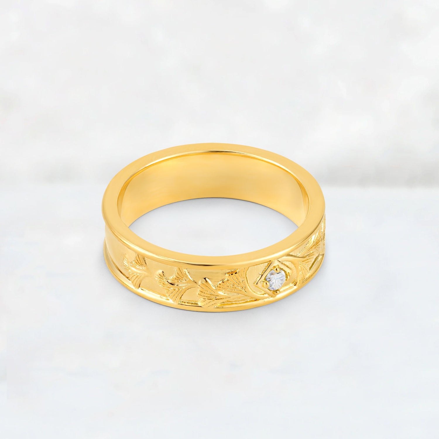 Round Cut Moissanite Engraved Men’s Wedding Band - Additional view