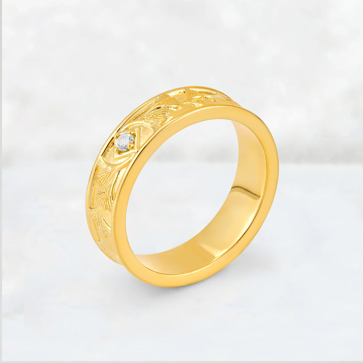 Round Cut Moissanite Engraved Men’s Wedding Band - Additional view