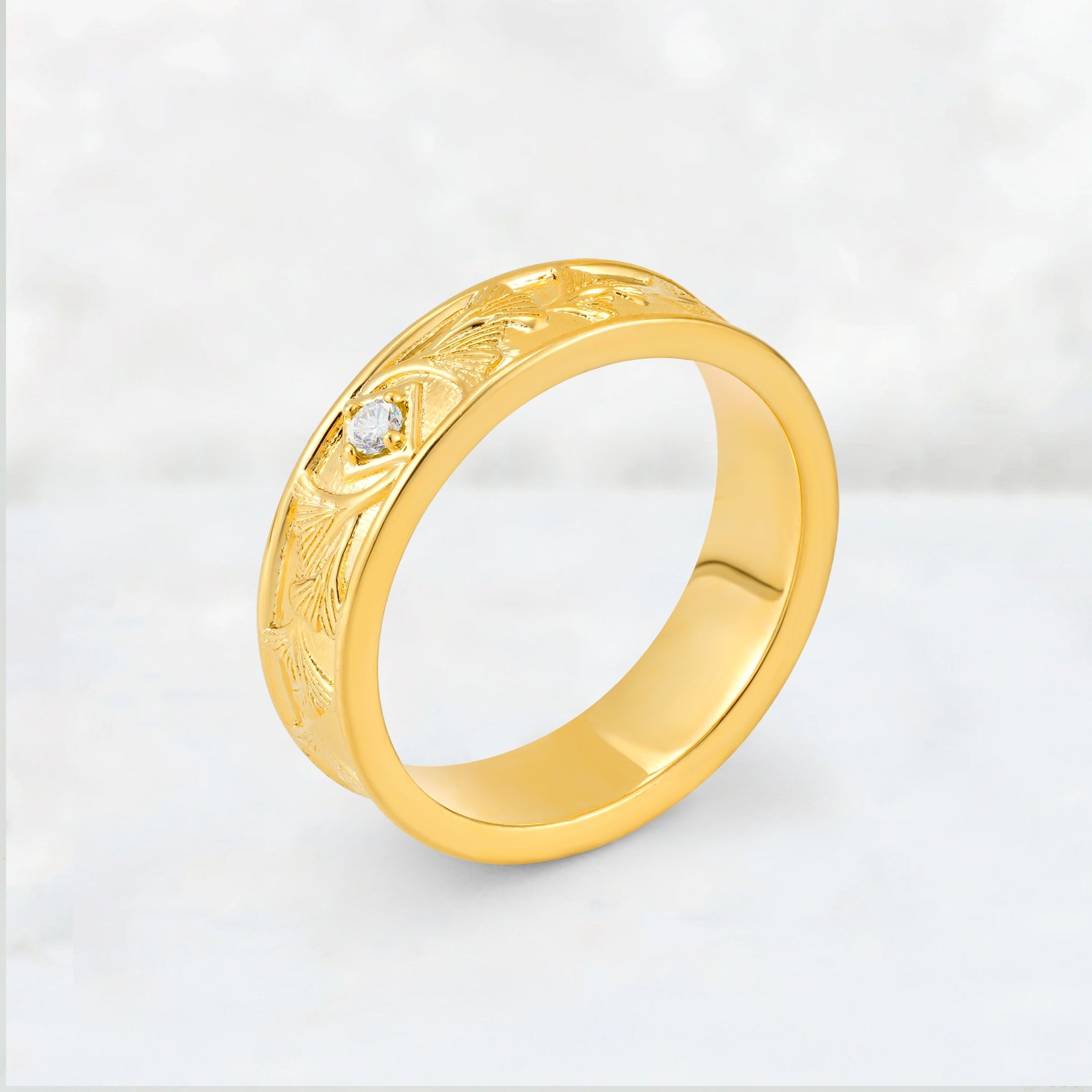 Round Cut Moissanite Engraved Men’s Wedding Band - Additional view