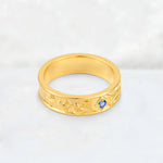 Round Cut Sapphire Engraved Men’s Wedding Band - Additional view