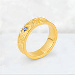 Round Cut Sapphire Engraved Men’s Wedding Band - Additional view
