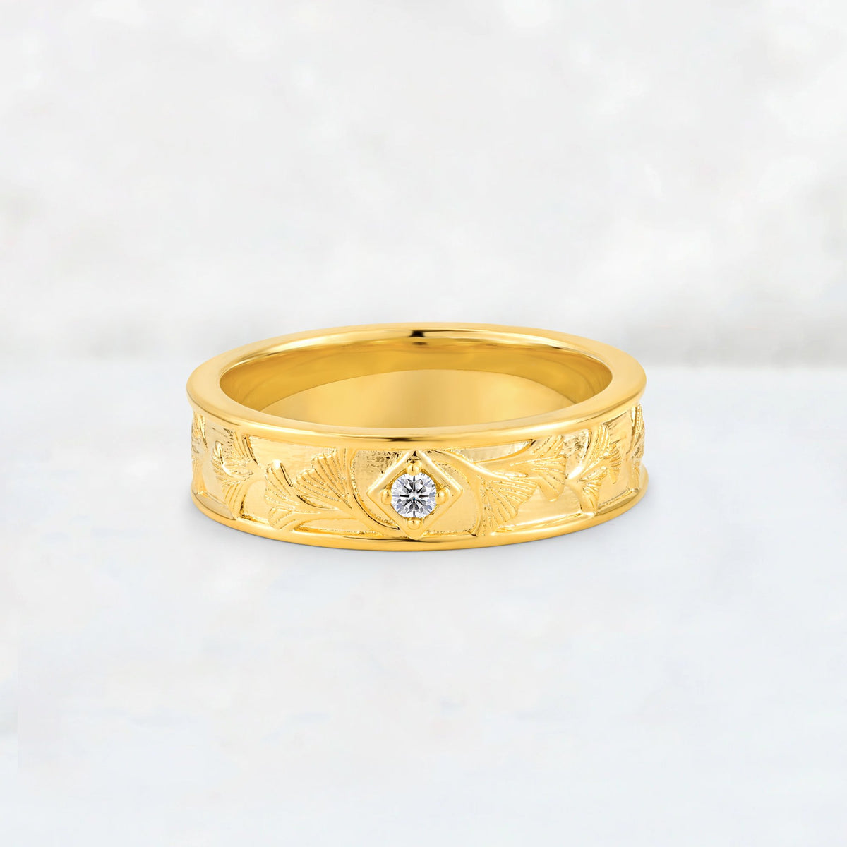 Round Cut Lab Diamond Engraved Men’s Wedding Band - Additional view