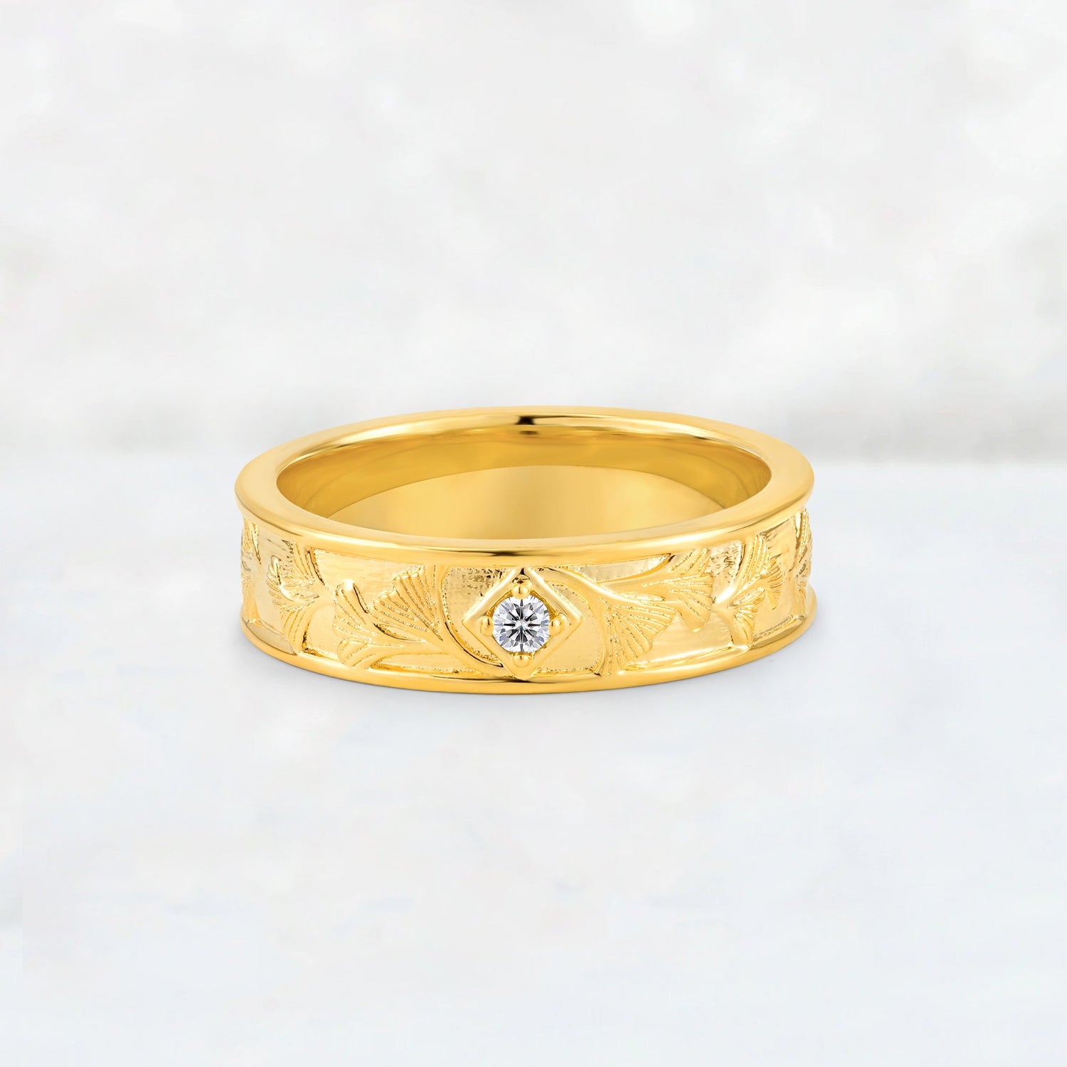Round Cut Lab Diamond Engraved Men’s Wedding Band - Additional view